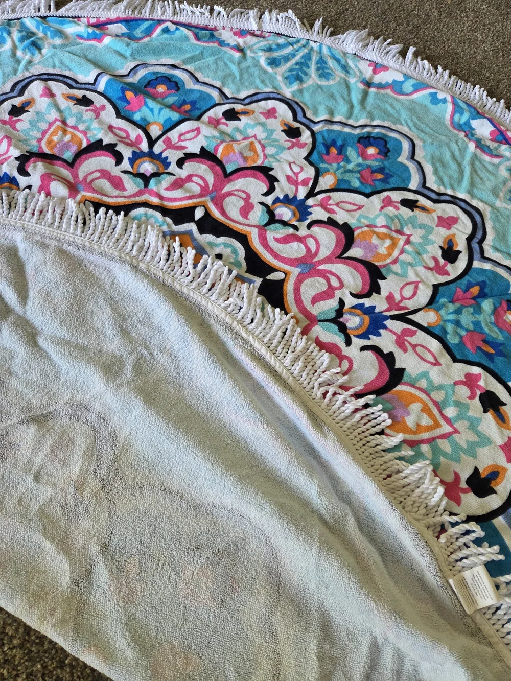 Turquoise Mandala Round Beach Towel with Fringe - Home Bath